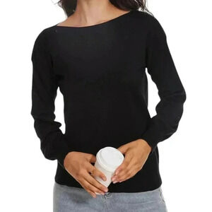 Le Lis Sweater Black Solid Boat Neck Pullover Long Sleeves Women's  size Medium